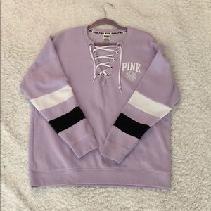 PINK Laced Neck Oversized Sweatshirt